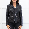 MUUBAA Black Leather Silver Zip Jacket