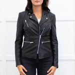 MUUBAA Black Leather Silver Zip Jacket