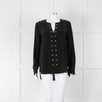 Belstaff Black Silver Eyelet Detail Silk Long Sleeve Top