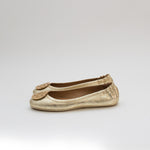Tory Burch Gold Minnie Travel Ballet Flat Shoes
