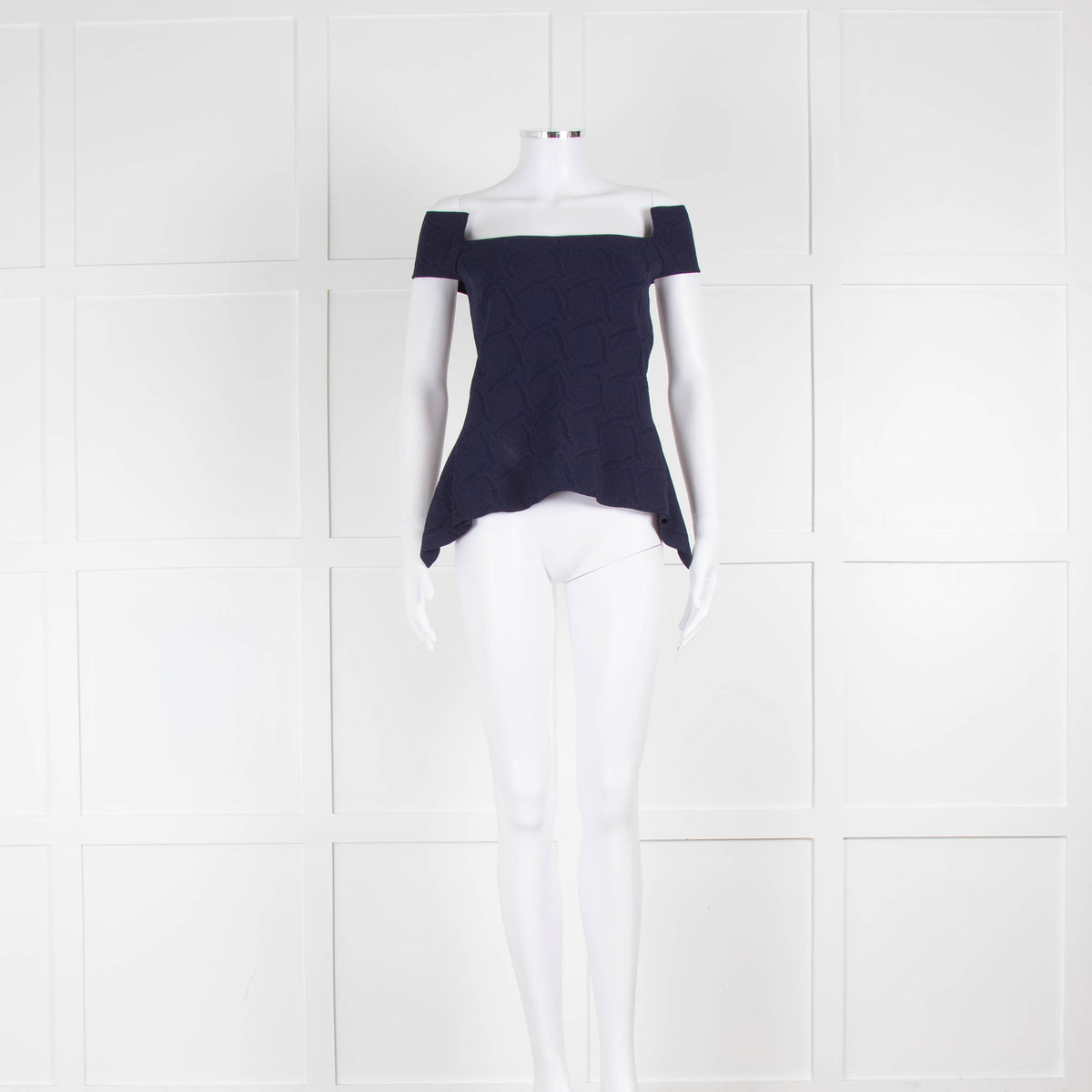Roland Mouret Navy Stretch Jacquard Square Neck Top