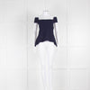 Roland Mouret Navy Stretch Jacquard Square Neck Top