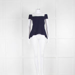 Roland Mouret Navy Stretch Jacquard Square Neck Top