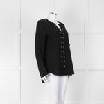 Belstaff Black Silver Eyelet Detail Silk Long Sleeve Top