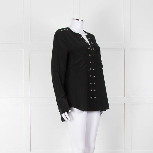 Belstaff Black Silver Eyelet Detail Silk Long Sleeve Top