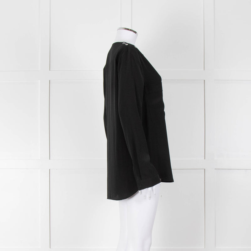Belstaff Black Silver Eyelet Detail Silk Long Sleeve Top