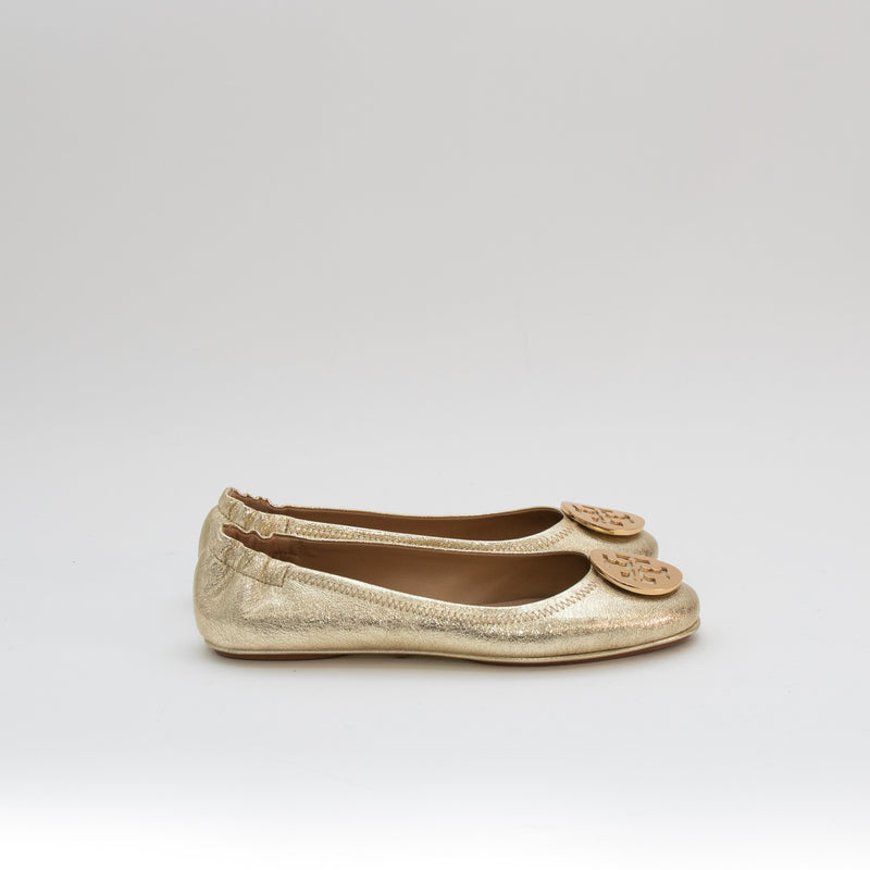 Tory Burch Gold Minnie Travel Ballet Flat Shoes
