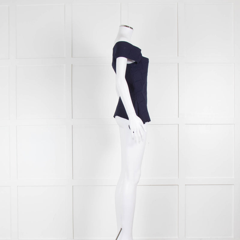 Roland Mouret Navy Stretch Jacquard Square Neck Top
