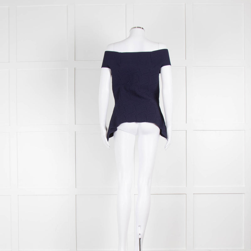 Roland Mouret Navy Stretch Jacquard Square Neck Top