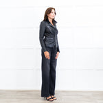 MUUBAA Black Leather Silver Zip Jacket
