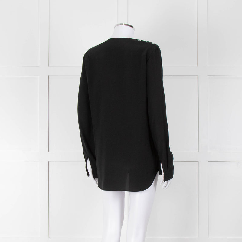 Belstaff Black Silver Eyelet Detail Silk Long Sleeve Top