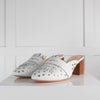 Schutz White Leather Studded Heeled Mules