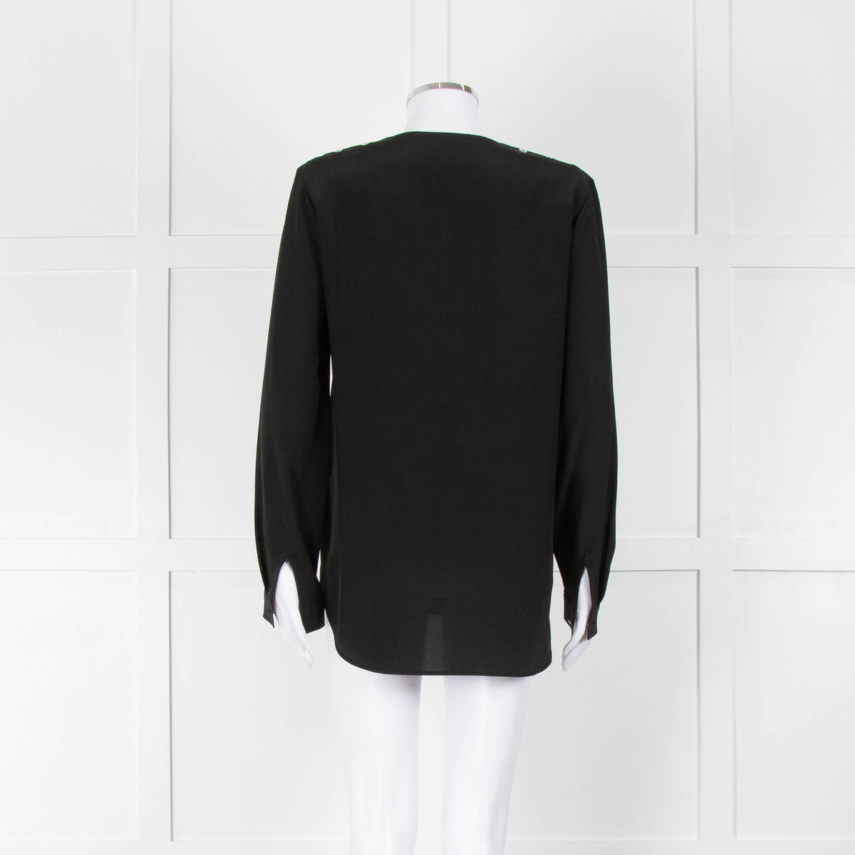 Belstaff Black Silver Eyelet Detail Silk Long Sleeve Top