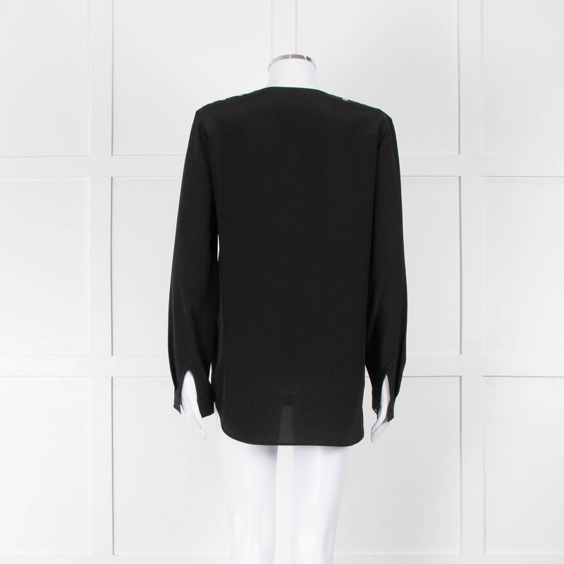 Belstaff Black Silver Eyelet Detail Silk Long Sleeve Top