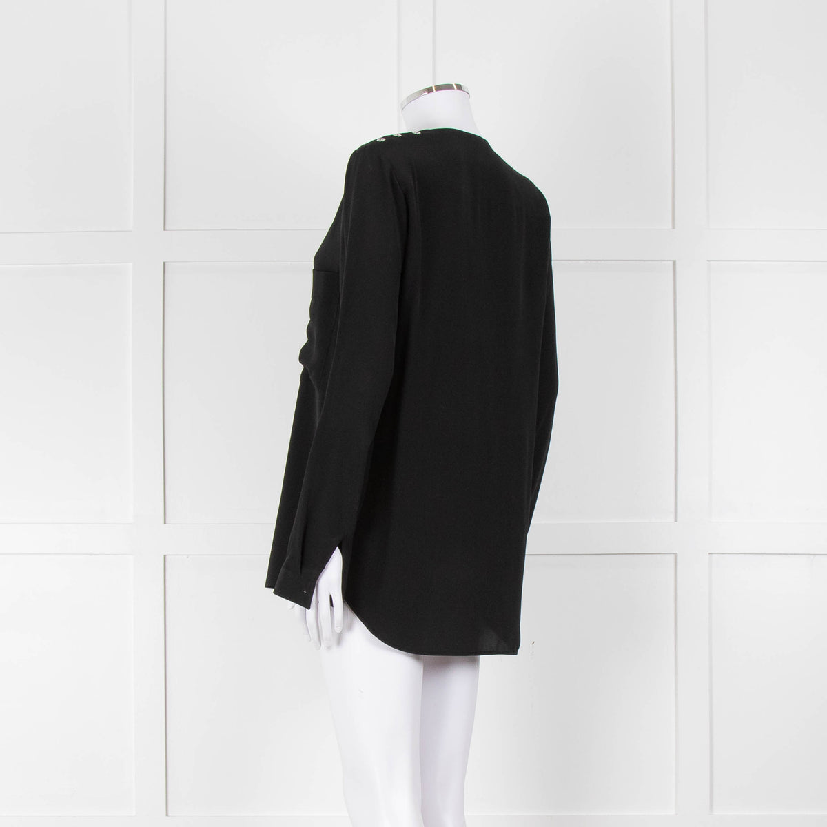 Belstaff Black Silver Eyelet Detail Silk Long Sleeve Top