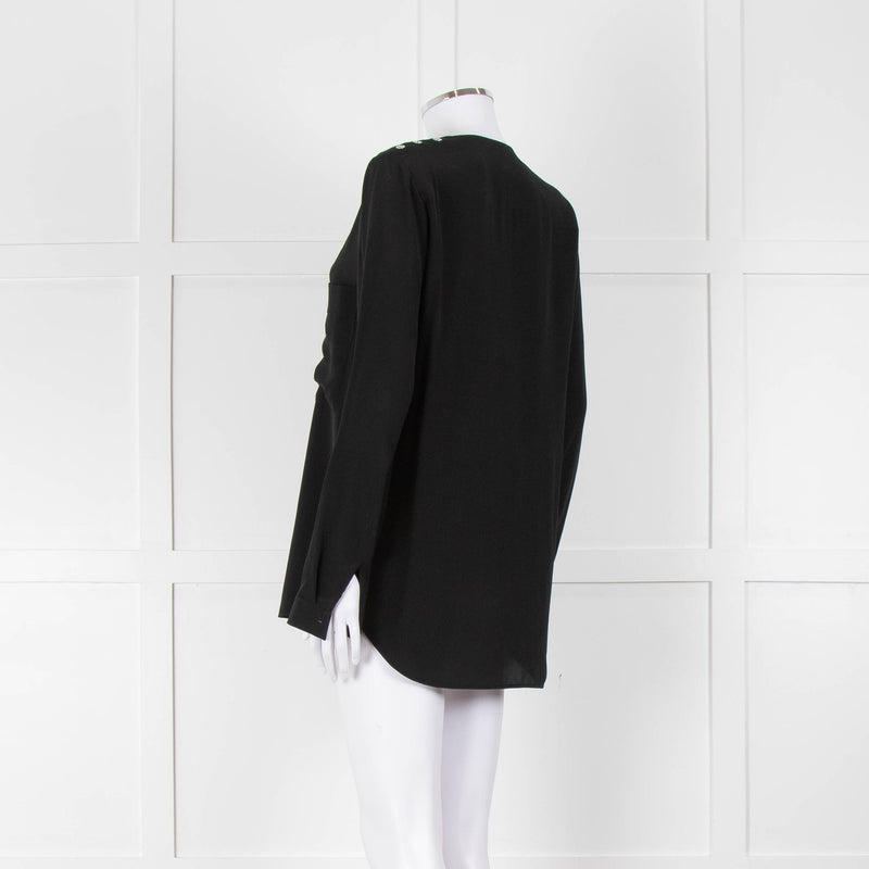 Belstaff Black Silver Eyelet Detail Silk Long Sleeve Top