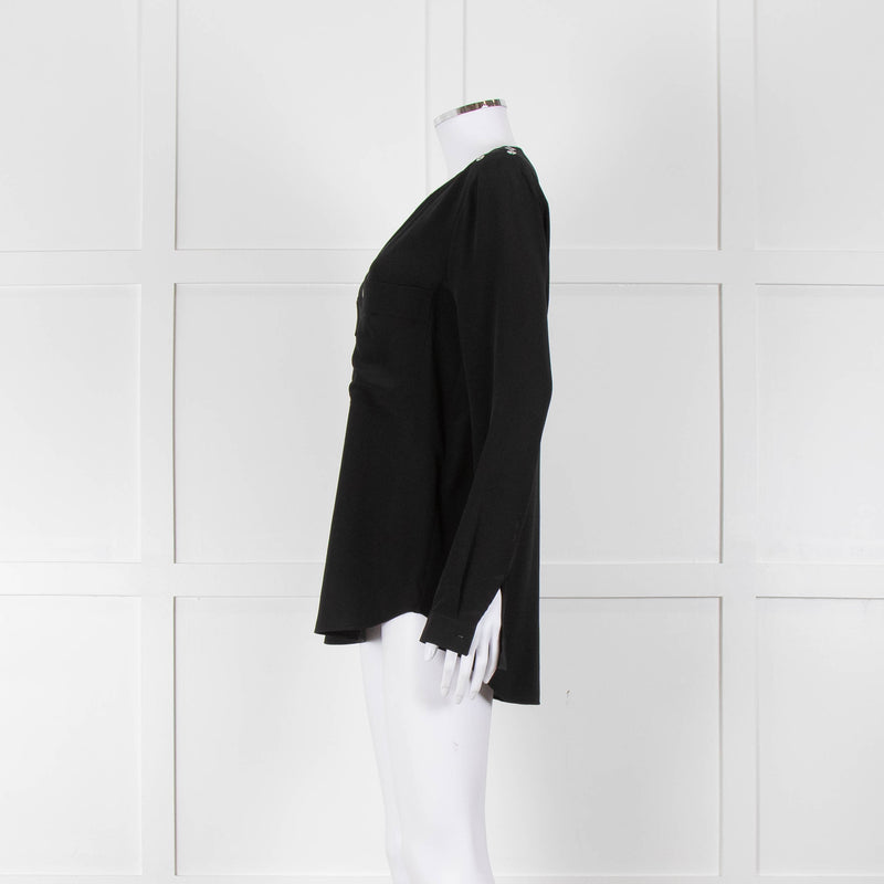 Belstaff Black Silver Eyelet Detail Silk Long Sleeve Top