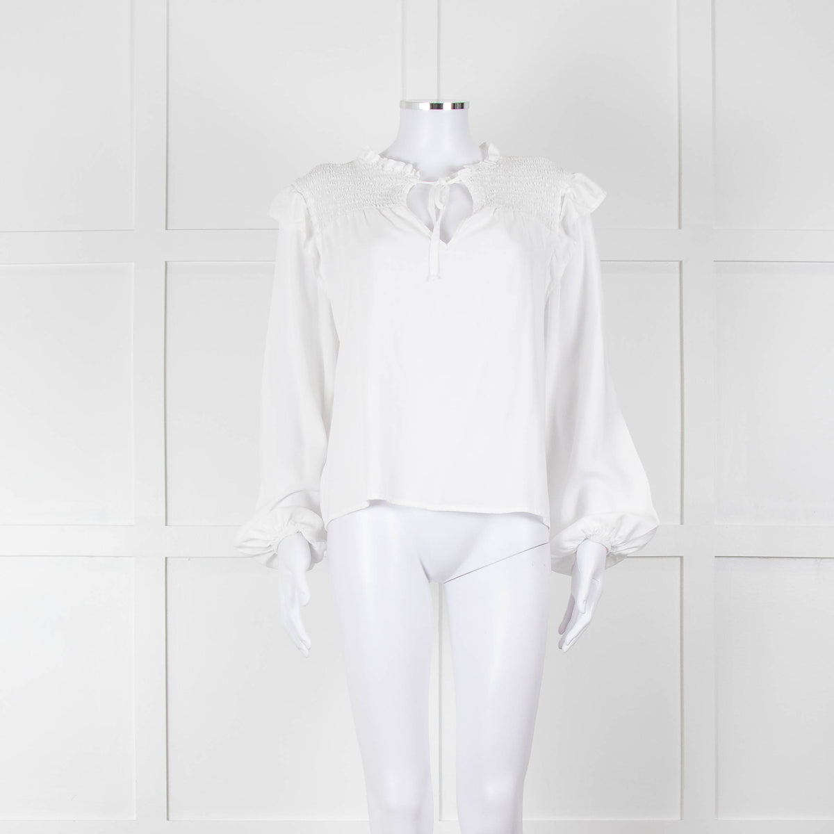 Bella Dahl White Smock Style Long Sleeve Top