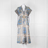 Maryan Mehlhorn Cream Blue Paisley Print Silk Blend Belted Jumpsuit