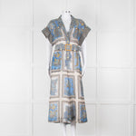 Maryan Mehlhorn Cream Blue Paisley Print Silk Blend Belted Jumpsuit
