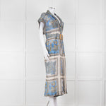 Maryan Mehlhorn Cream Blue Paisley Print Silk Blend Belted Jumpsuit