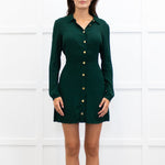 Reformation Green Gold Button Long  Sleeve Mini Dress