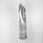 Maryan Mehlhorn Cream Blue Paisley Print Silk Blend Belted Jumpsuit