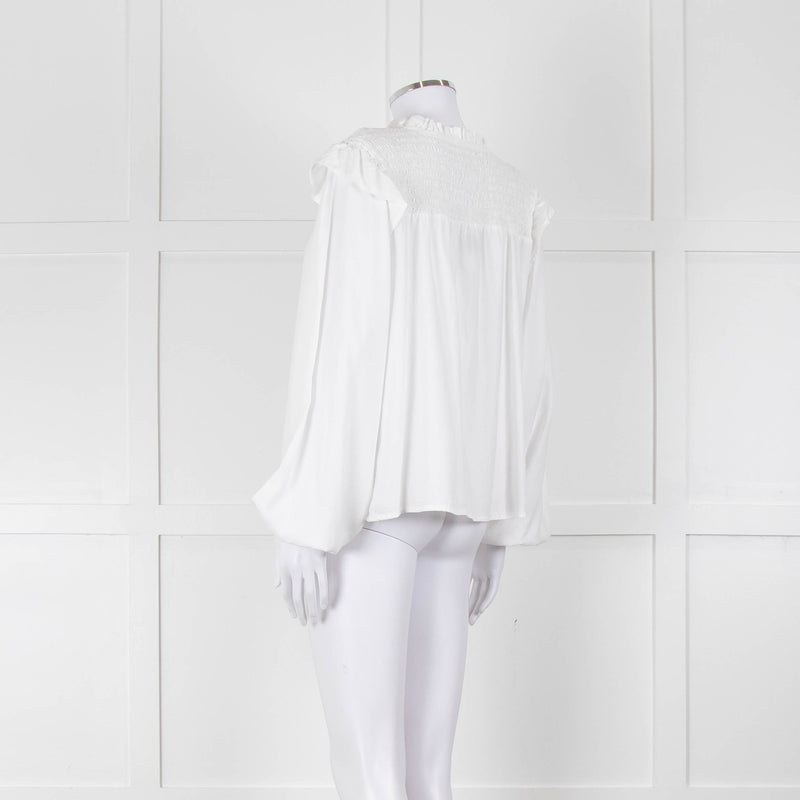 Bella Dahl White Smock Style Long Sleeve Top