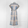 Maryan Mehlhorn Cream Blue Paisley Print Silk Blend Belted Jumpsuit