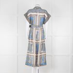 Maryan Mehlhorn Cream Blue Paisley Print Silk Blend Belted Jumpsuit