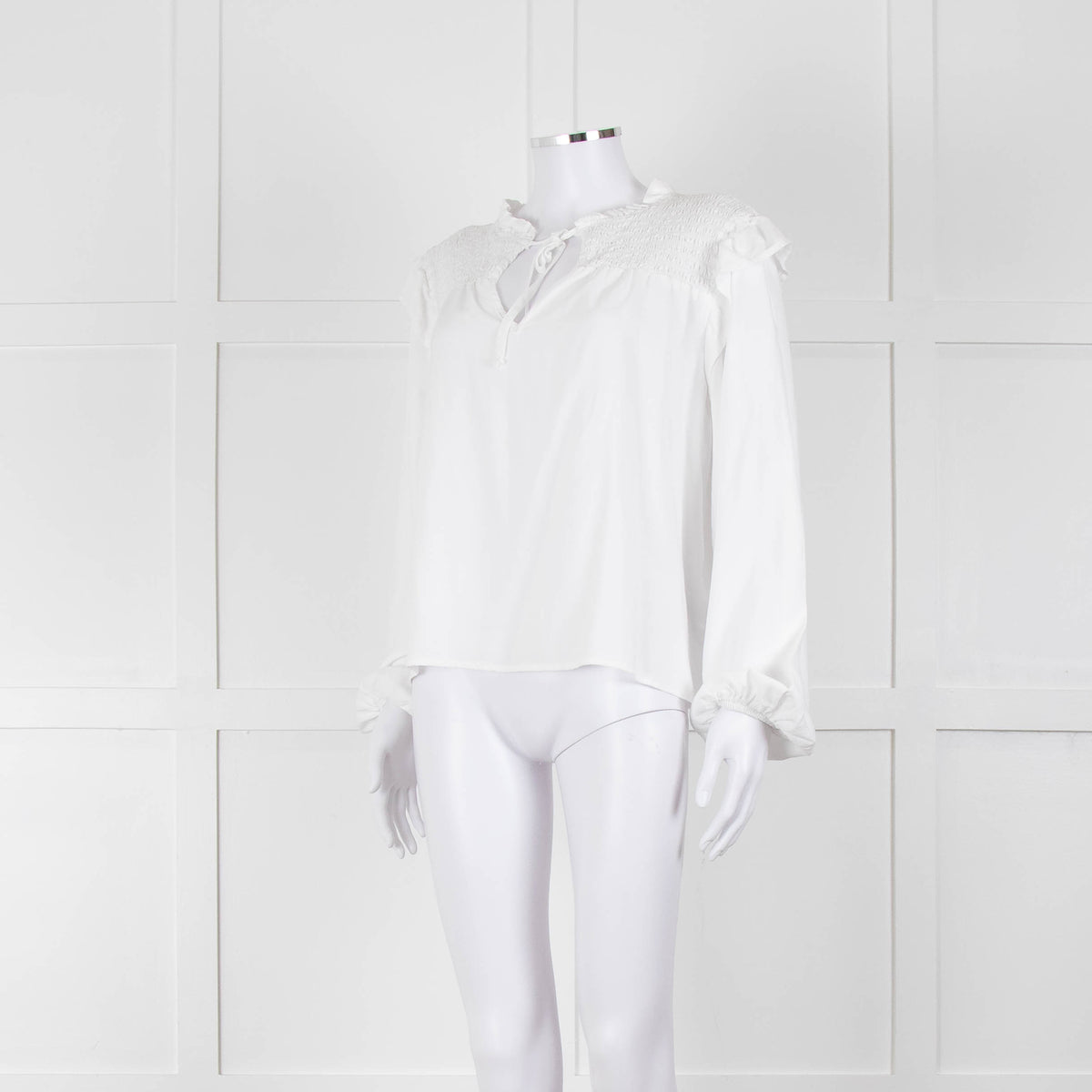 Bella Dahl White Smock Style Long Sleeve Top