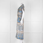 Maryan Mehlhorn Cream Blue Paisley Print Silk Blend Belted Jumpsuit