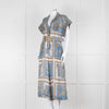 Maryan Mehlhorn Cream Blue Paisley Print Silk Blend Belted Jumpsuit