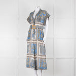 Maryan Mehlhorn Cream Blue Paisley Print Silk Blend Belted Jumpsuit