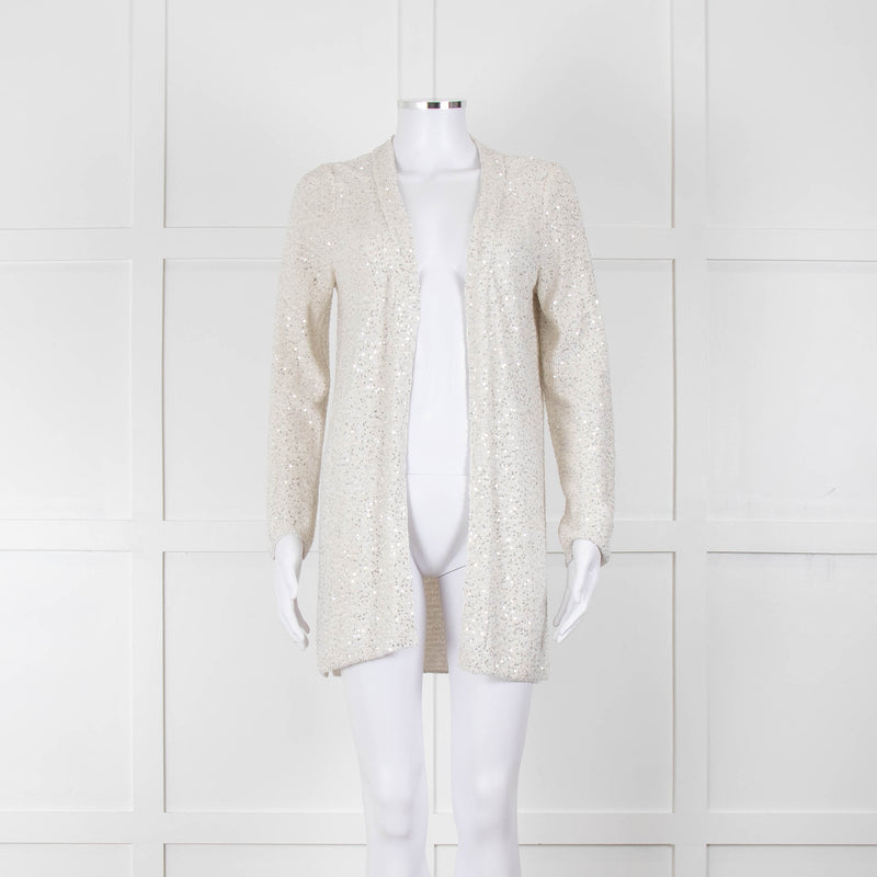 Amina Rubinacci Light Grey Silver Sequin Edge To Edge Cardigan