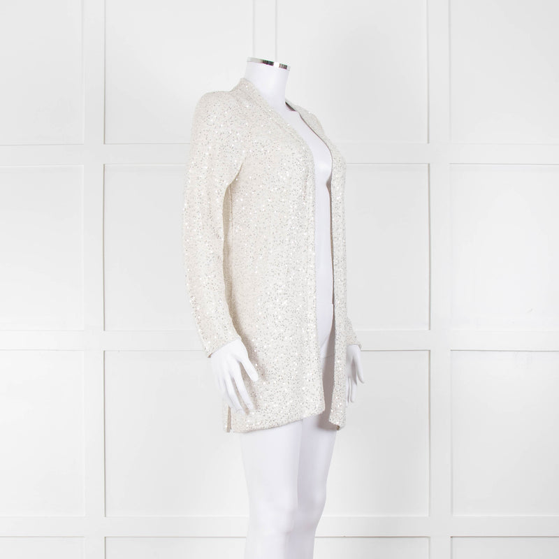 Amina Rubinacci Light Grey Silver Sequin Edge To Edge Cardigan