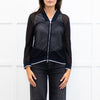 D. Exterior Blue Silver Neck Trim Zip Up  Mesh Cardigan