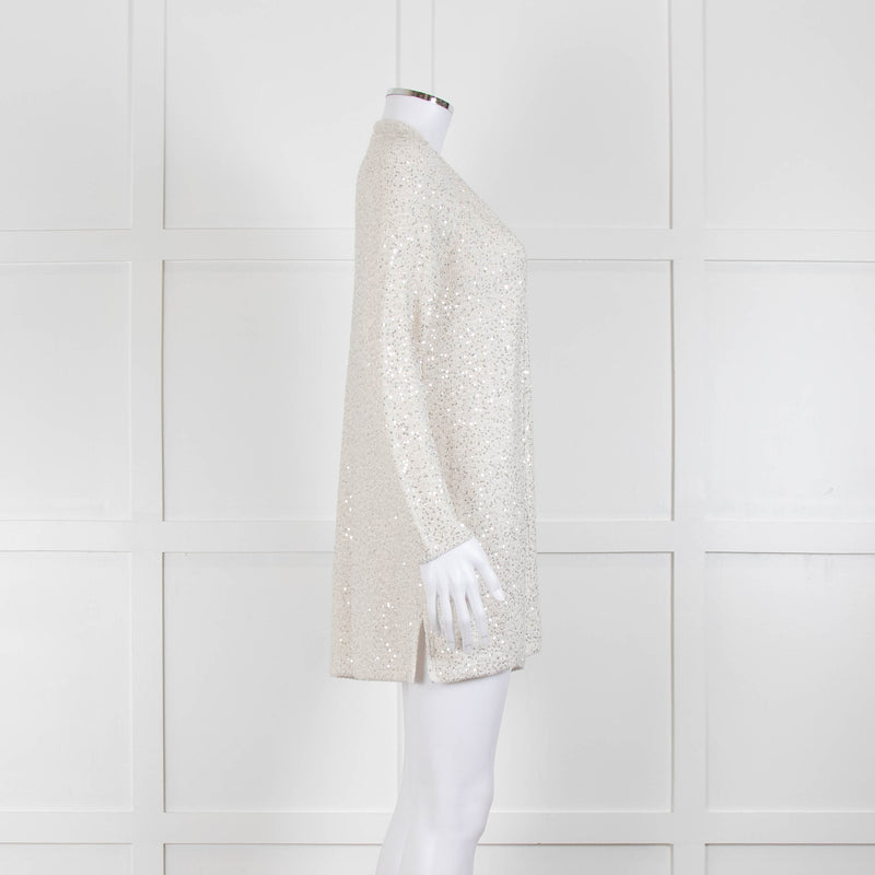 Amina Rubinacci Light Grey Silver Sequin Edge To Edge Cardigan