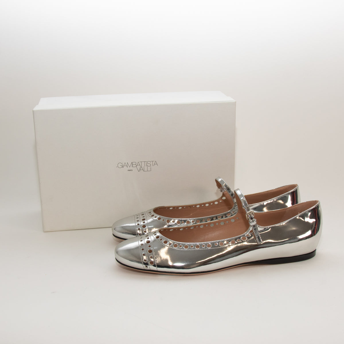 Giambattista Valli Silver Mary Jane Shoes