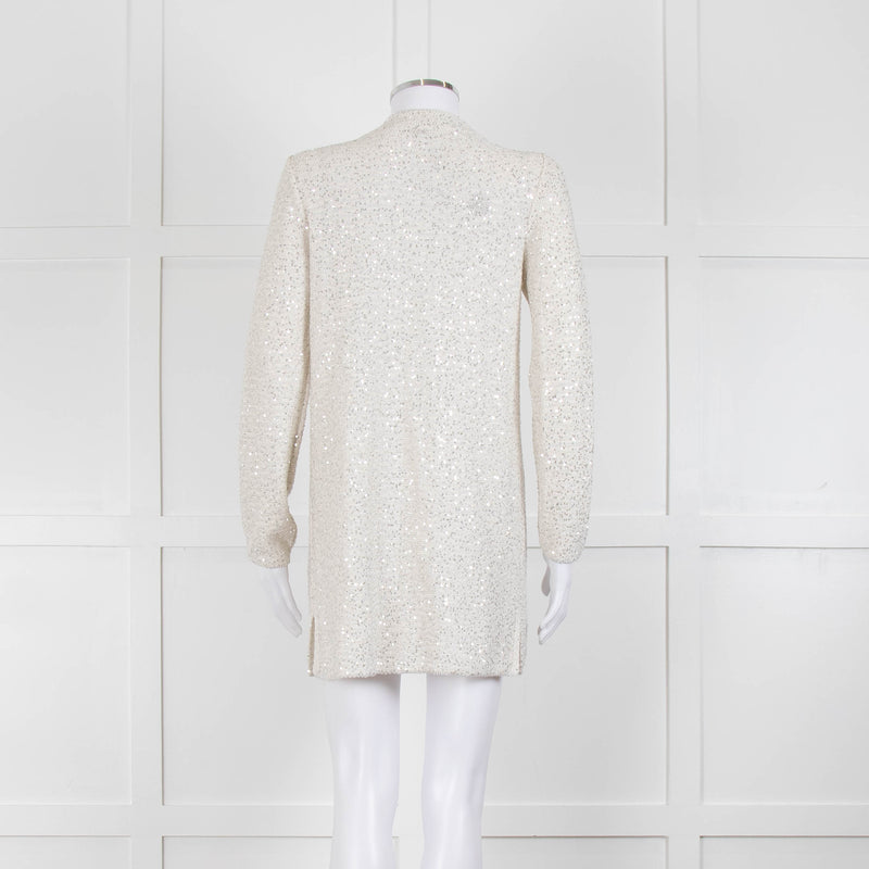Amina Rubinacci Light Grey Silver Sequin Edge To Edge Cardigan