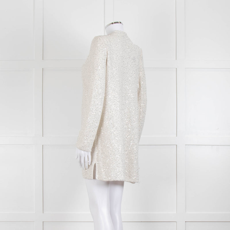 Amina Rubinacci Light Grey Silver Sequin Edge To Edge Cardigan