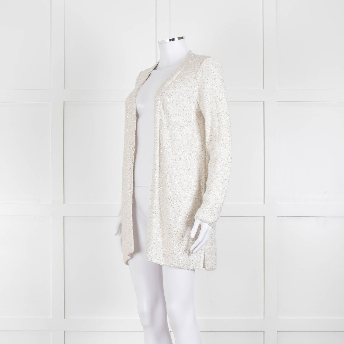 Amina Rubinacci Light Grey Silver Sequin Edge To Edge Cardigan