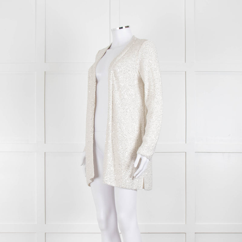 Amina Rubinacci Light Grey Silver Sequin Edge To Edge Cardigan