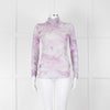 Ganni Off White Lilac Swirl Print Net High Neck Top