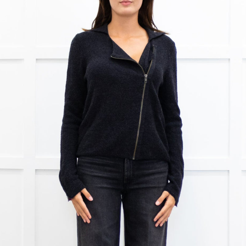 Brora Dark Grey Merino Wool Zip Cardigan