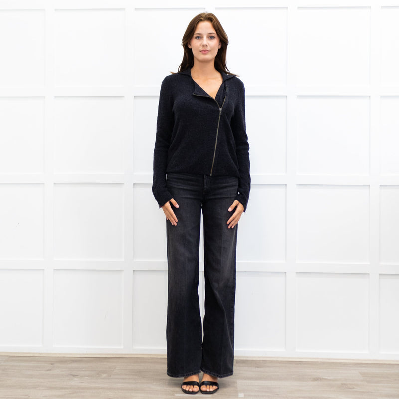 Brora Dark Grey Merino Wool Zip Cardigan