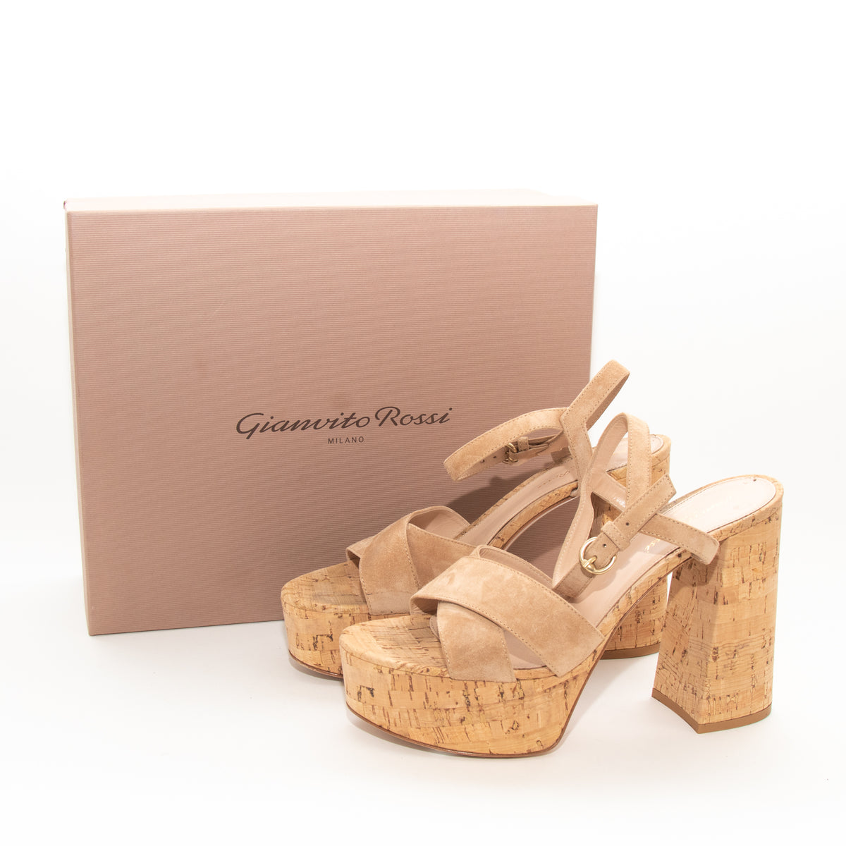 Gianvito Rossi Cork Sole Platform Nude Heels