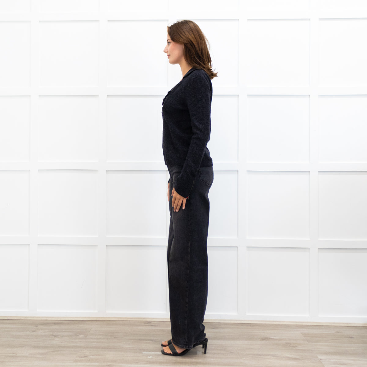 Brora Dark Grey Merino Wool Zip Cardigan
