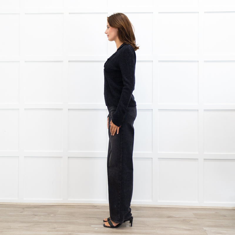 Brora Dark Grey Merino Wool Zip Cardigan