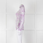 Ganni Off White Lilac Swirl Print Net High Neck Top